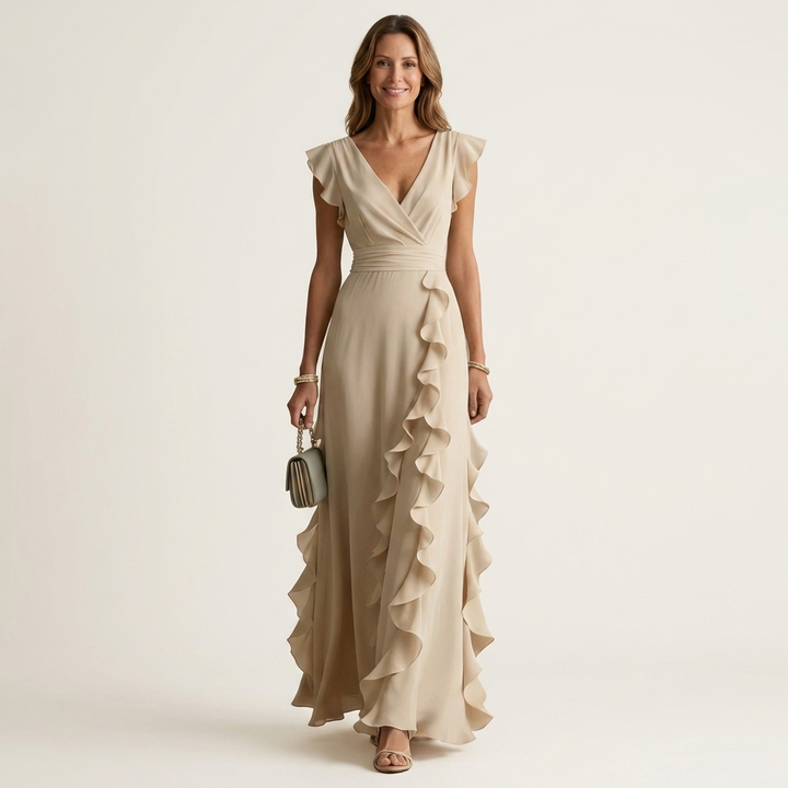 Delyth - Elegantes Rüschen-Maxikleid