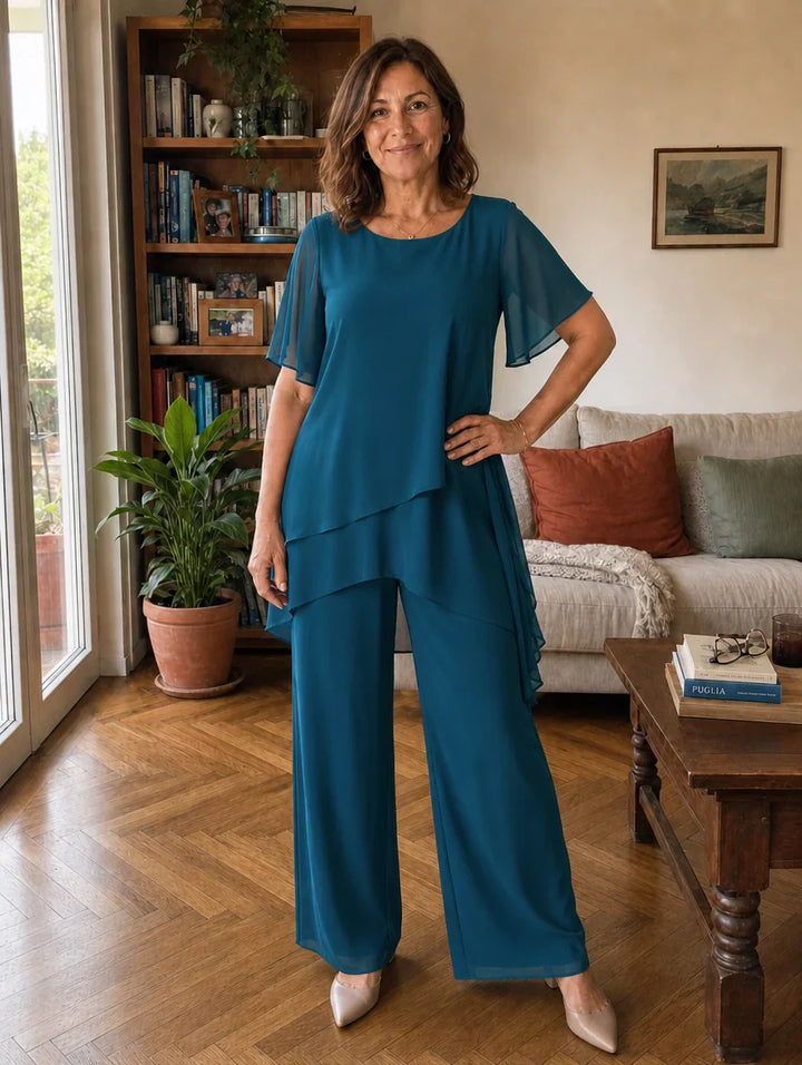 Dahlia - Set aus Chiffon-Top im Lagenlook und weiter Hose