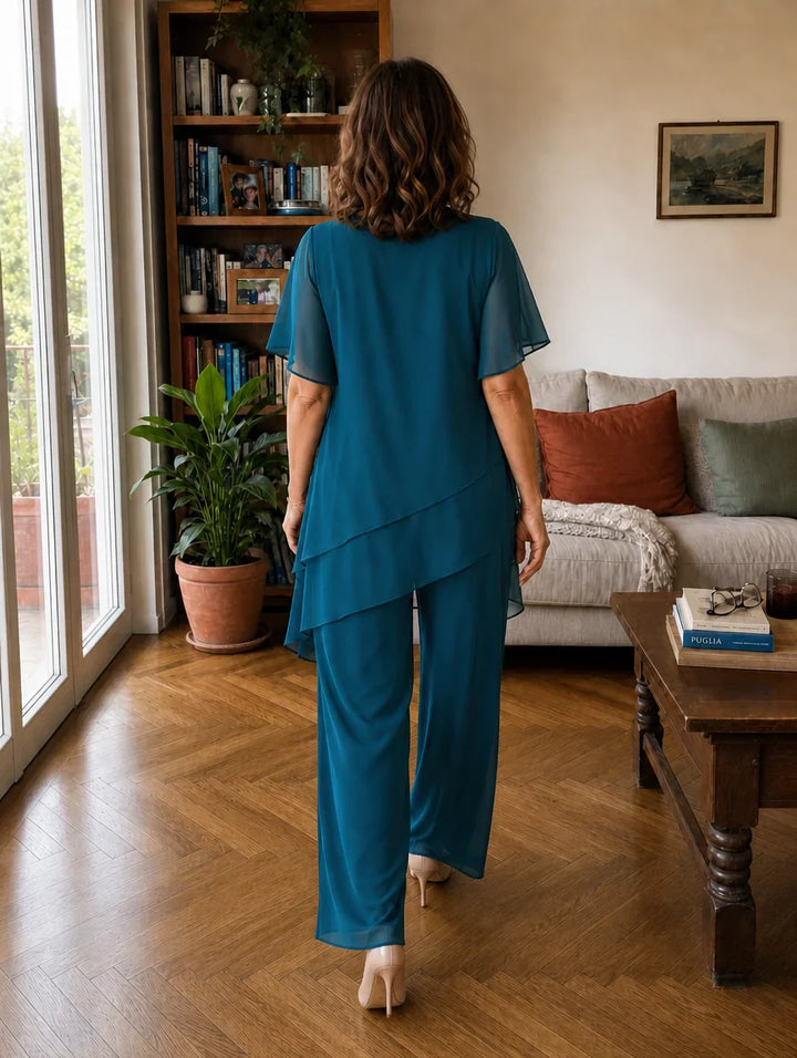 Dahlia - Set aus Chiffon-Top im Lagenlook und weiter Hose