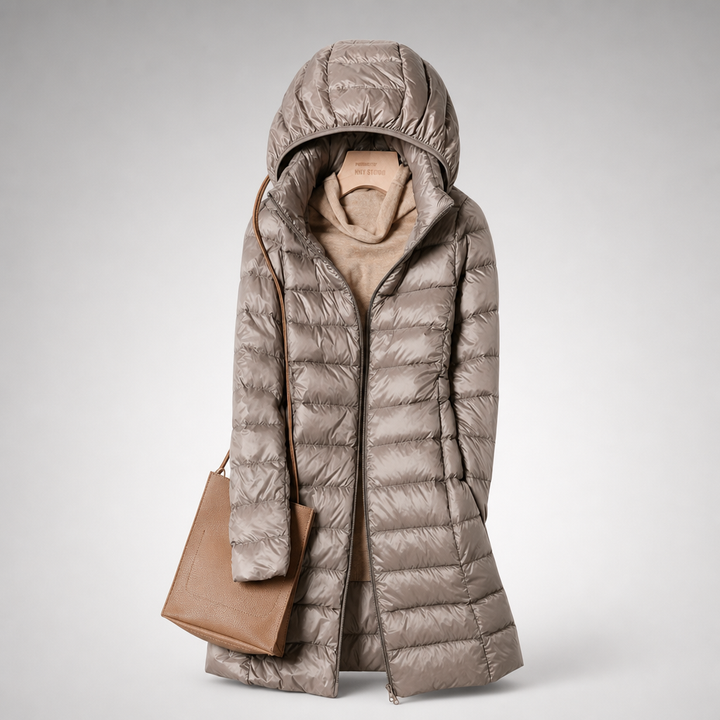 Kaelin - Schwerer Longline-Steppmantel mit Kapuze