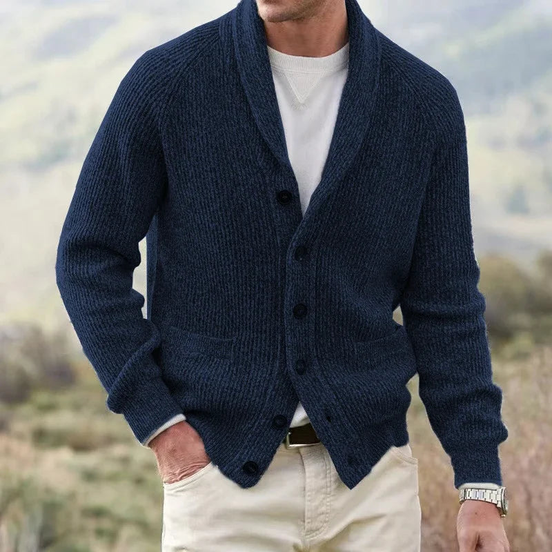 Bevan - Strukturierte Strickjacke mit Schalkragen