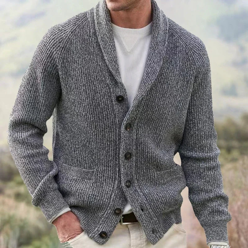 Bevan - Strukturierte Strickjacke mit Schalkragen