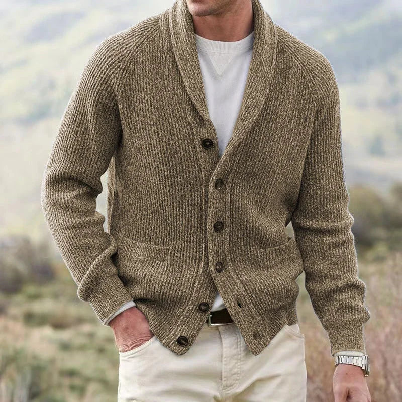 Bevan - Strukturierte Strickjacke mit Schalkragen