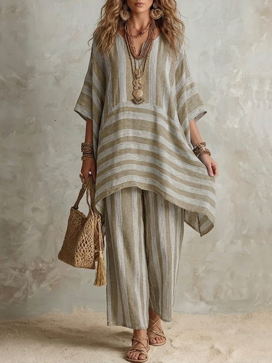 Elliotte - Gestreiftes Set aus Tunika und weiter Hose