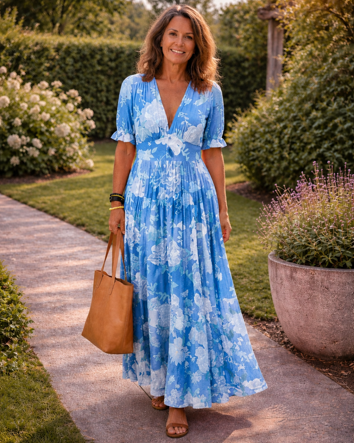 Adelisse - Florales Plissé-Maxikleid