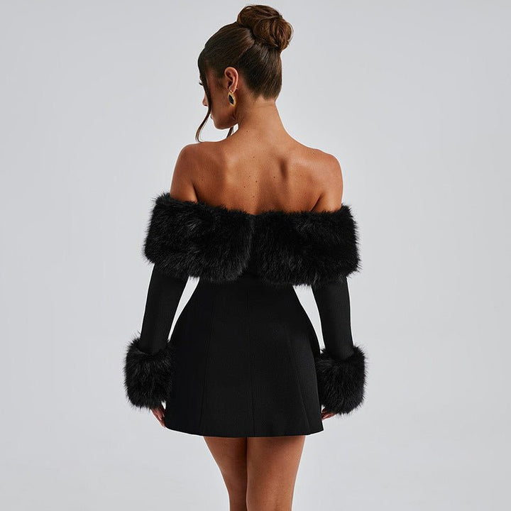 Lumiella - Schulterfreies Plüschkleid