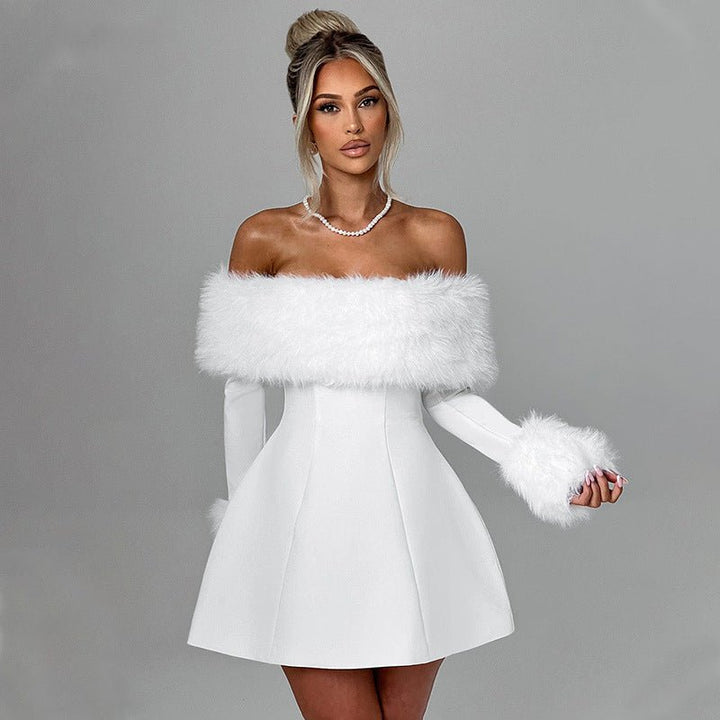 Lumiella - Schulterfreies Plüschkleid