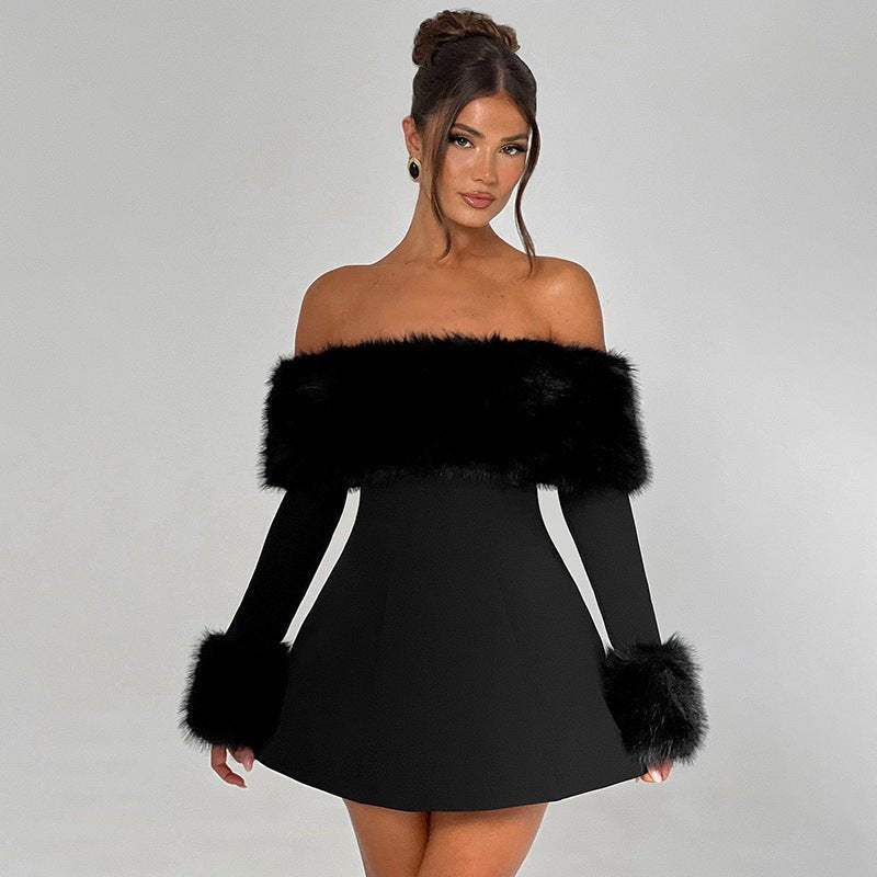 Lumiella - Schulterfreies Plüschkleid