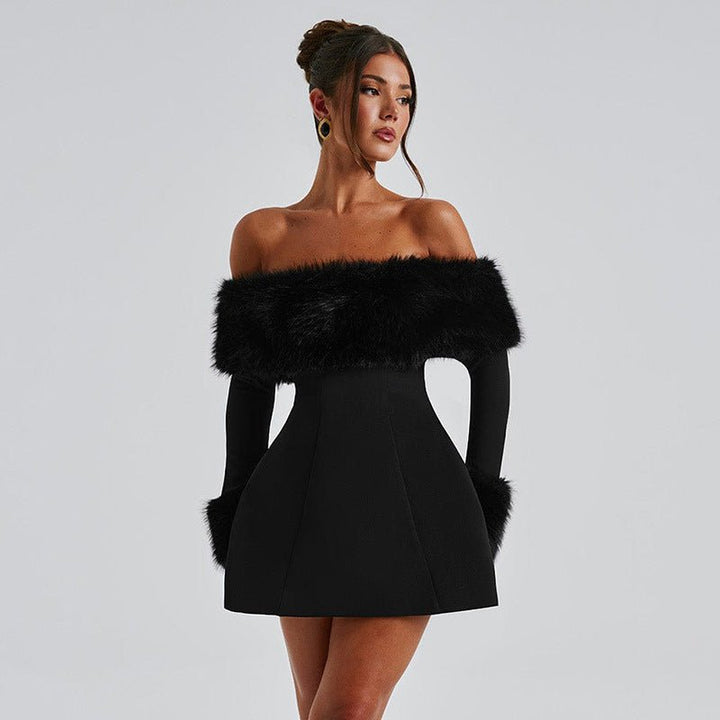 Lumiella - Schulterfreies Plüschkleid