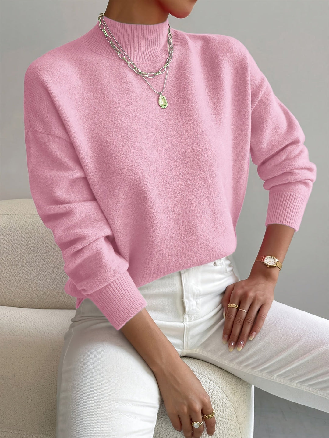 Astra - Locker geschnittener Stehkragen-Strickpullover