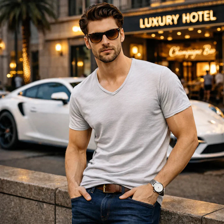 Jackson - Soft-Touch Slub-T-Shirt mit V-Ausschnitt