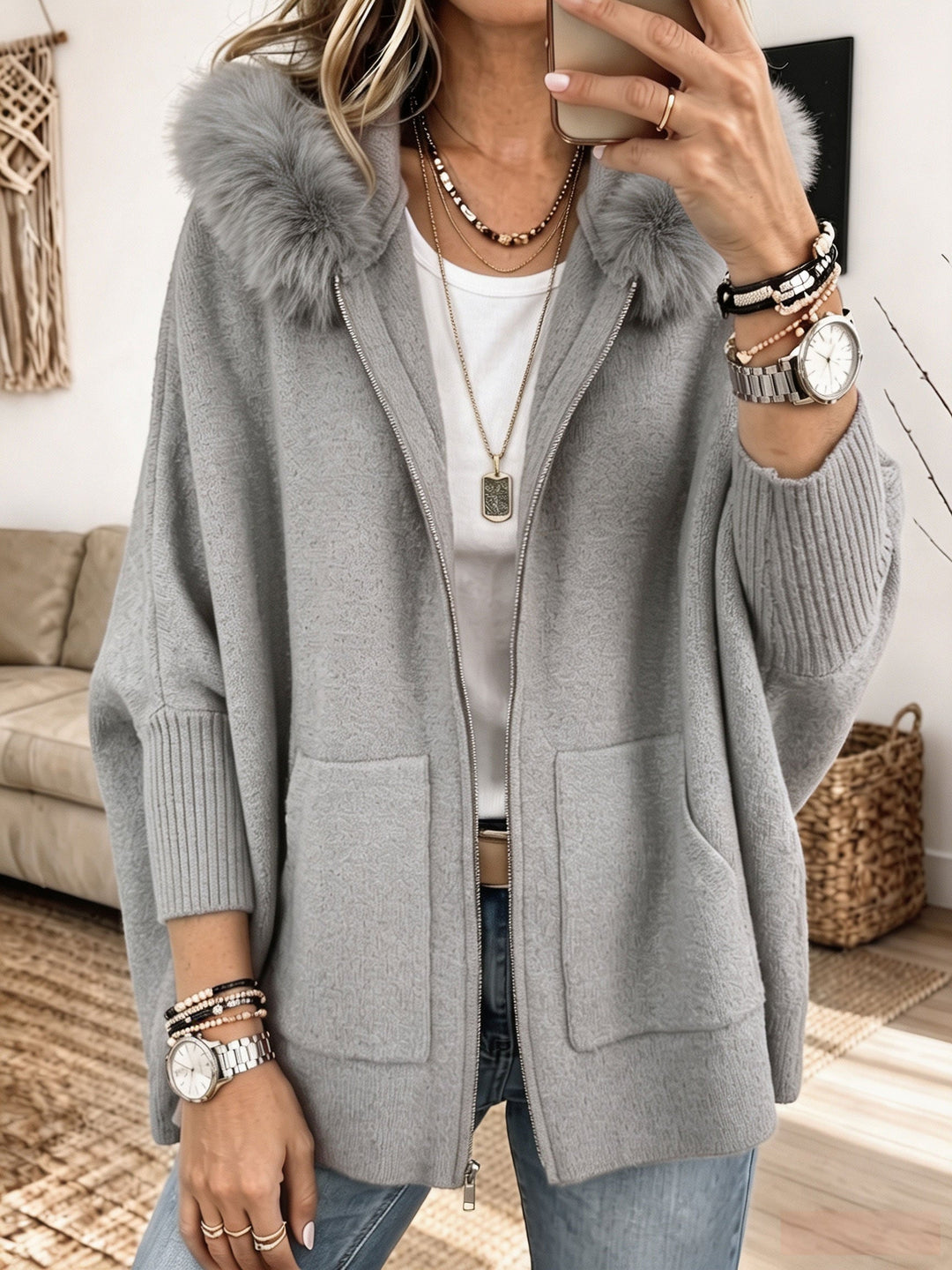 Veronelle - Soft-Touch-Kapuzenstrickjacke mit Reißverschluss