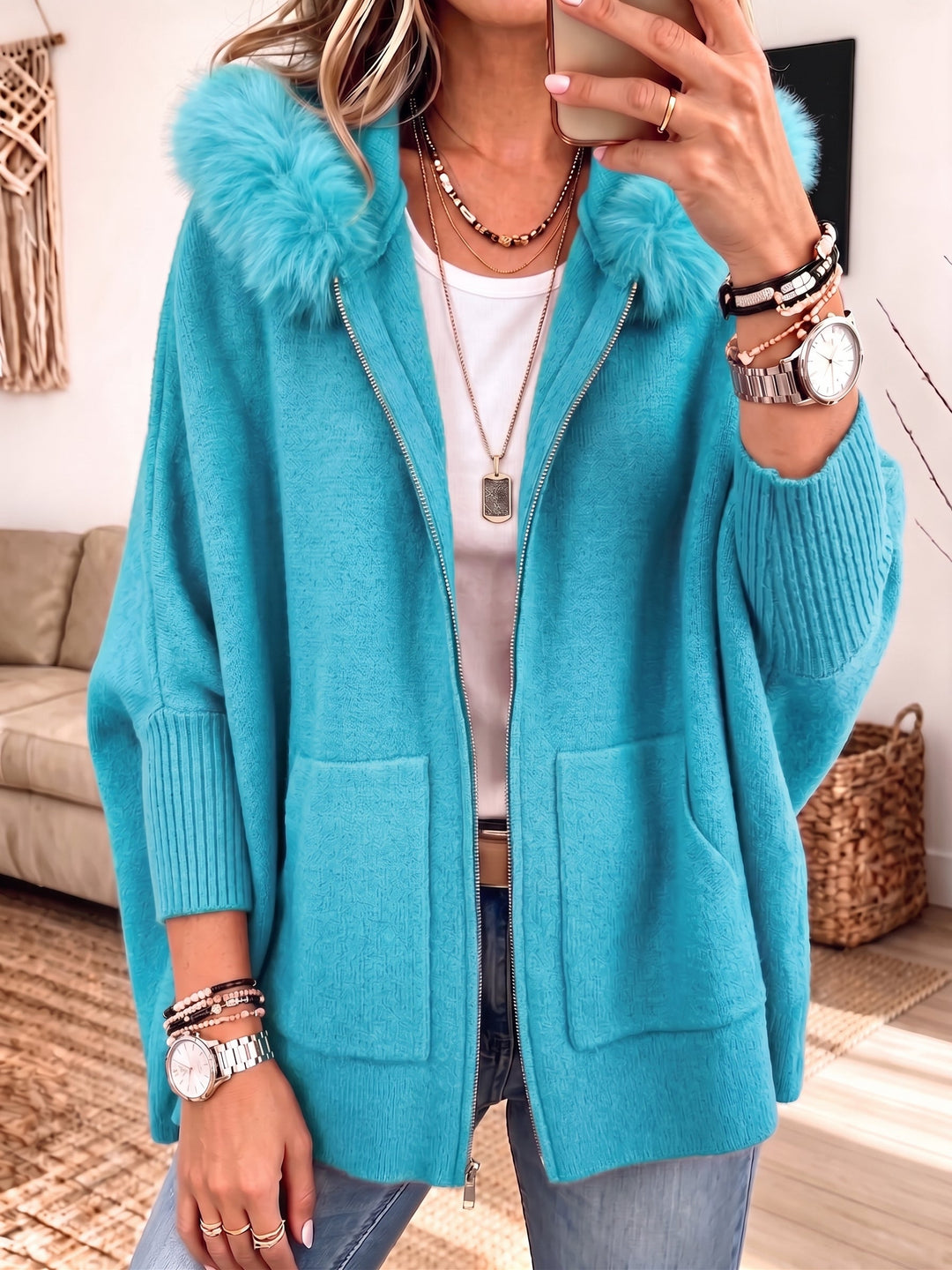 Veronelle - Soft-Touch-Kapuzenstrickjacke mit Reißverschluss