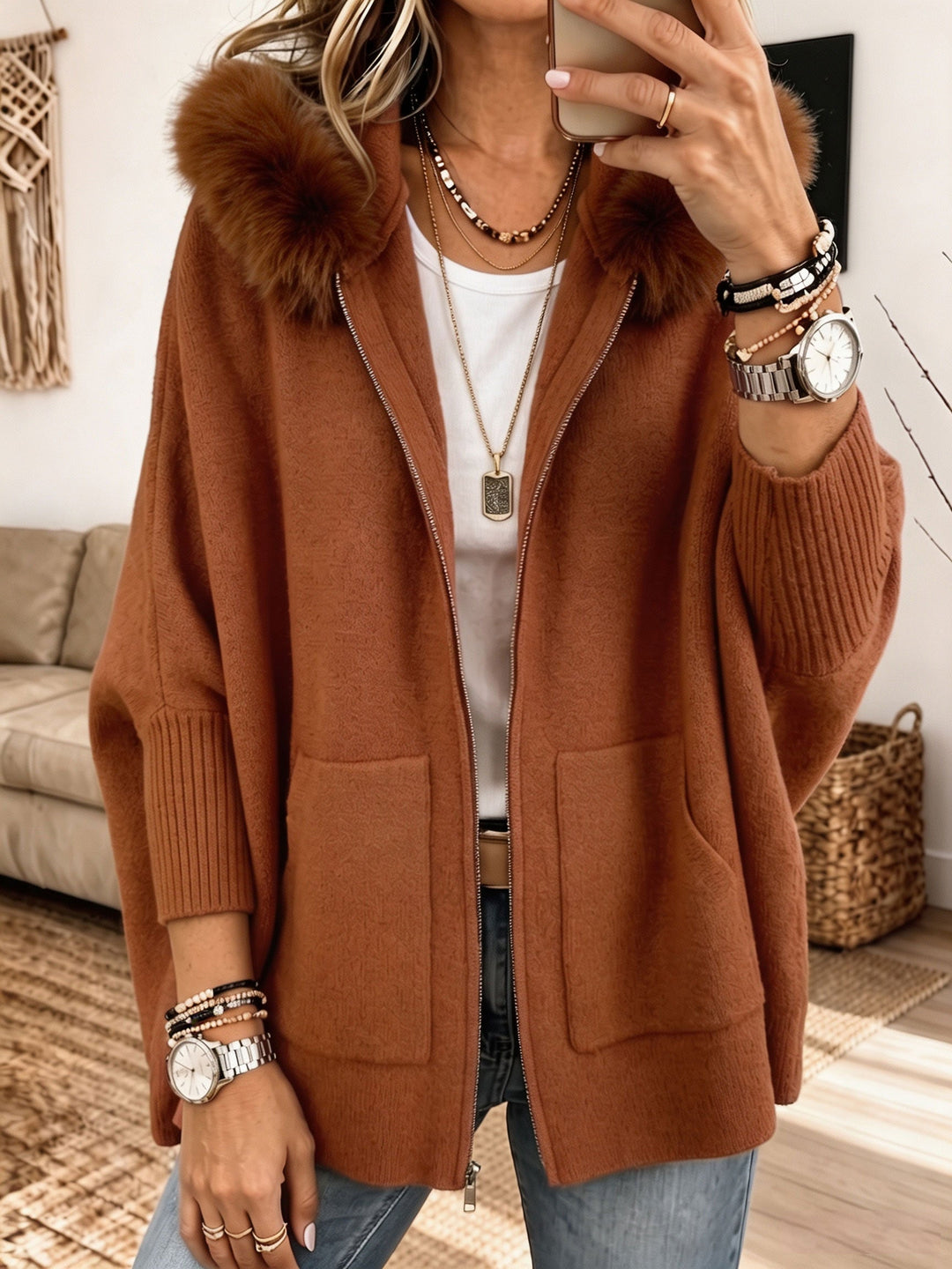 Veronelle - Soft-Touch-Kapuzenstrickjacke mit Reißverschluss