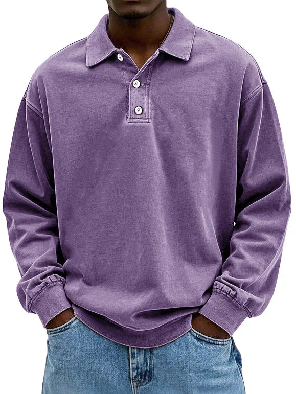Brychan - Langarm-Poloshirt mit Vintage-Waschung
