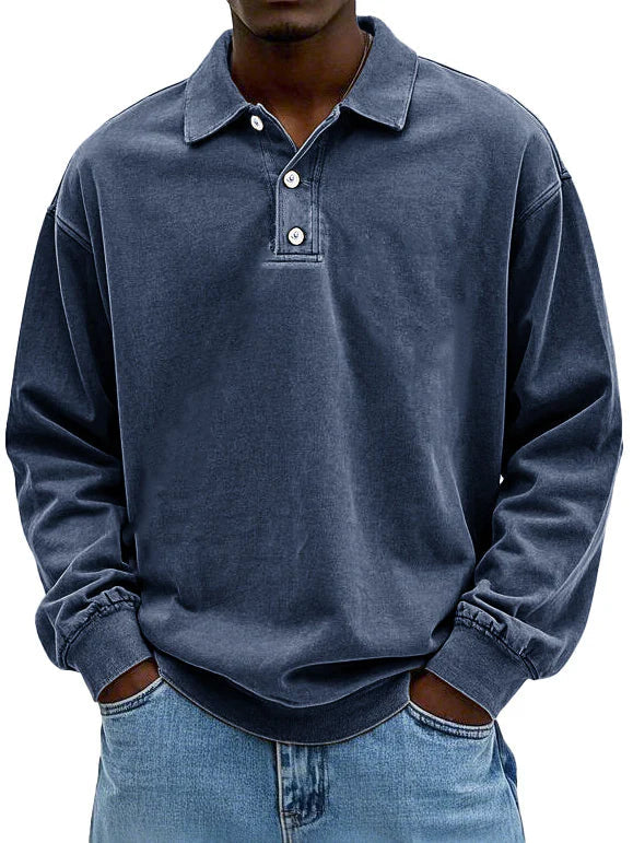 Brychan - Langarm-Poloshirt mit Vintage-Waschung