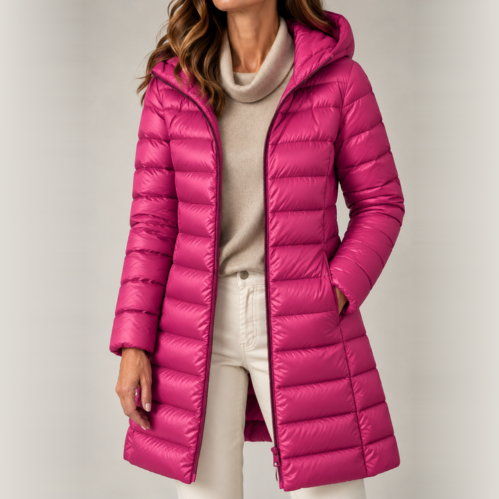 Kaelin - Schwerer Longline-Steppmantel mit Kapuze