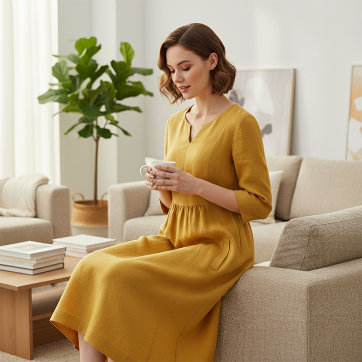 Avenille - Soft-Touch Midikleid mit V-Ausschnitt