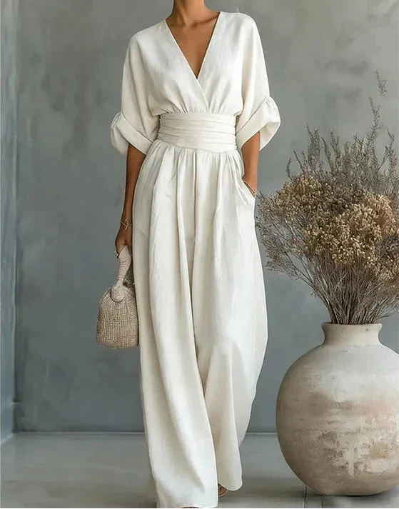 Xylora - Hochwertiger weitbeiniger Jumpsuit mit V-Ausschnitt