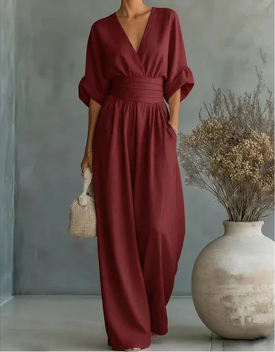 Xylora - Hochwertiger weitbeiniger Jumpsuit mit V-Ausschnitt