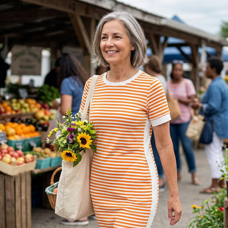 Reeva - Gestreiftes Midikleid mit weichem Griff