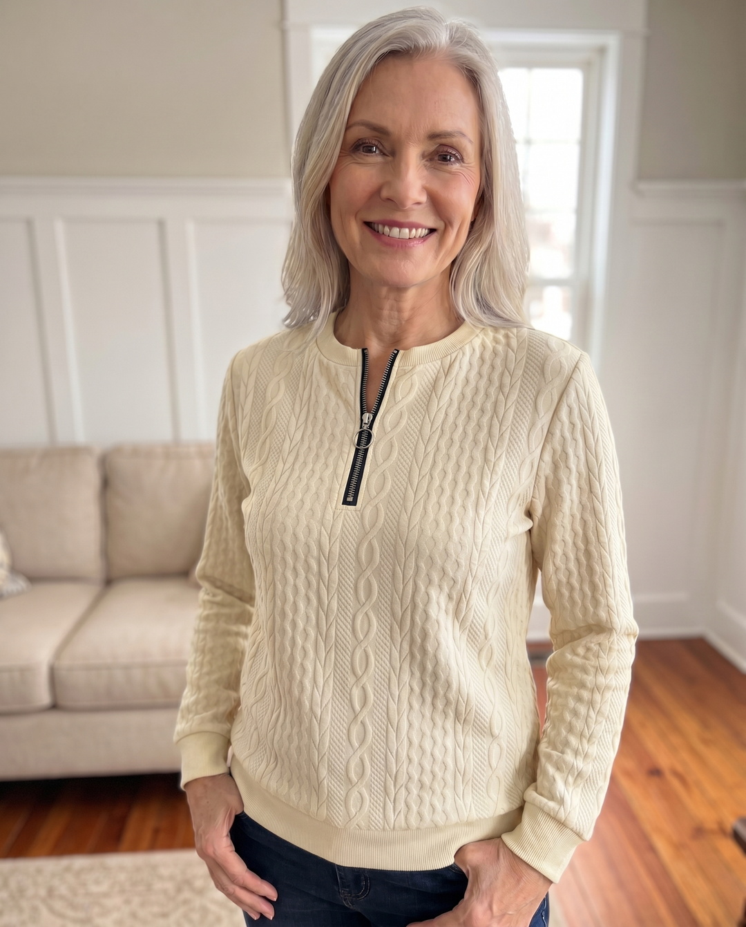 Darla - Strukturierter Zip-Pullover