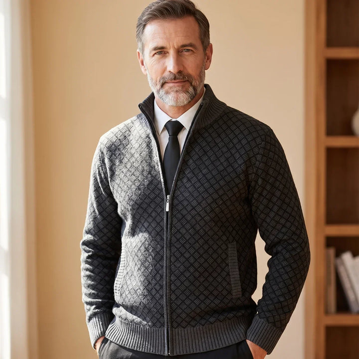Aris - Gemusterte Strickjacke mit durchgehendem Reißverschluss