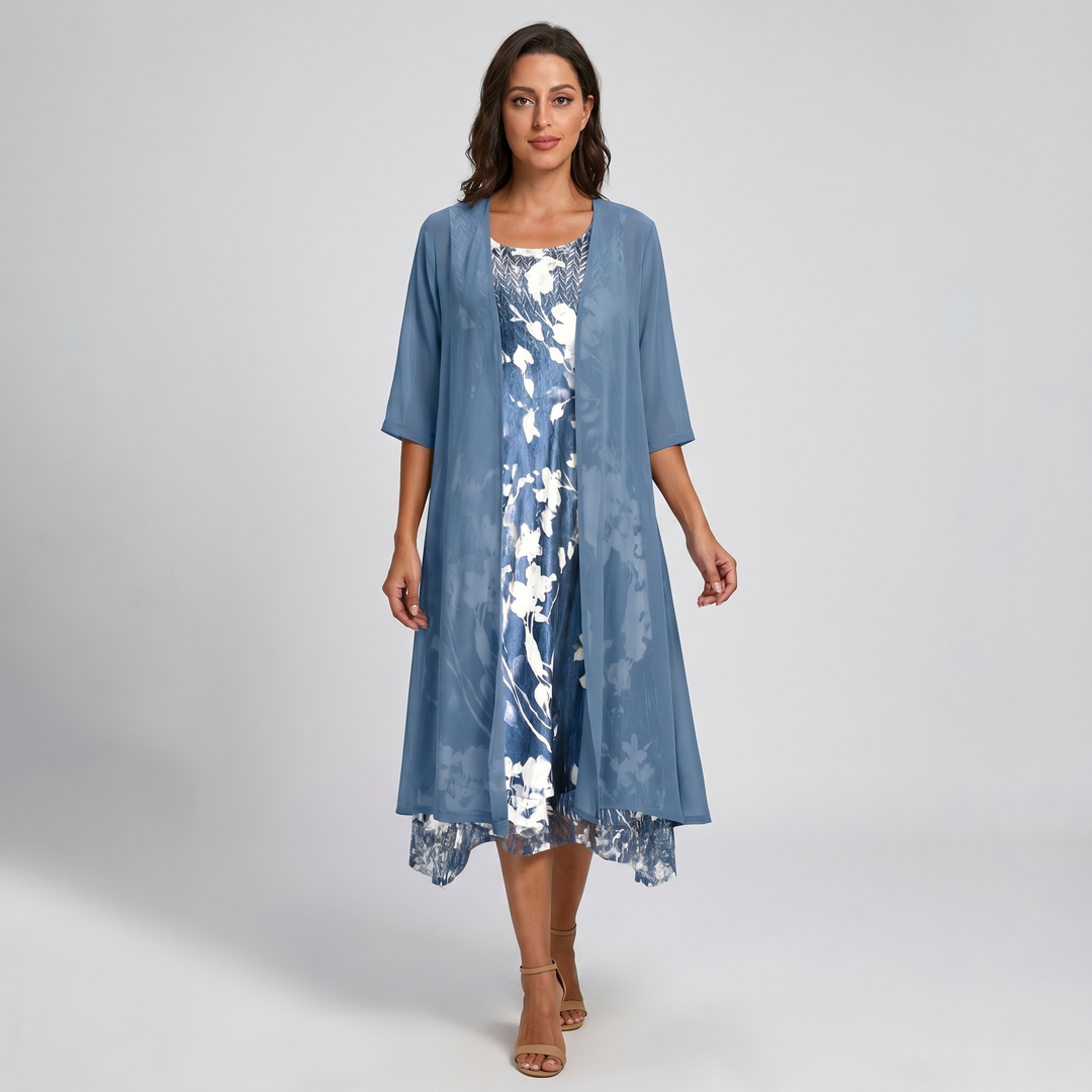 Delavelle - Elegantes Midi-Kleid-Set im Lagenlook
