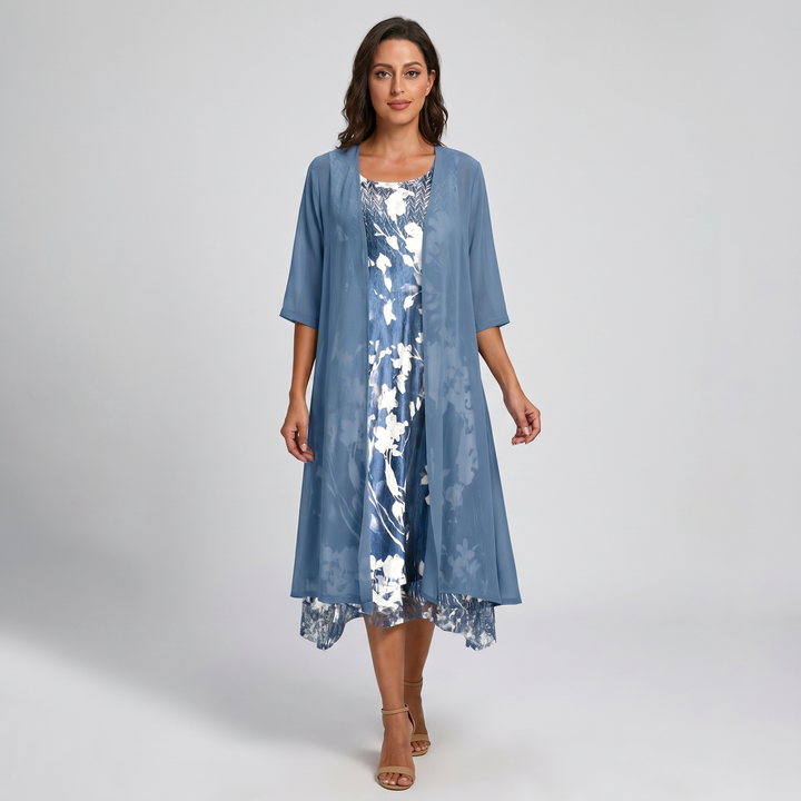 Delavelle - Elegantes Midi-Kleid-Set im Lagenlook