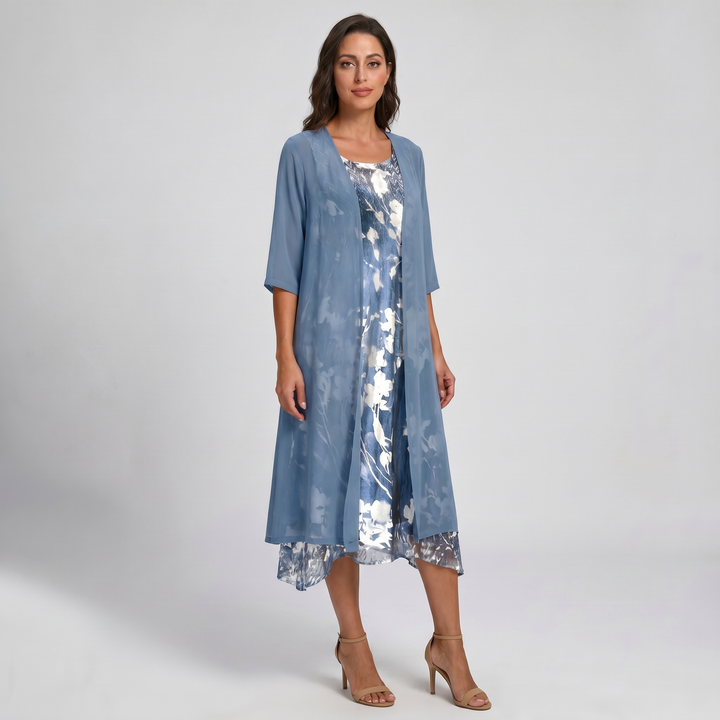 Delavelle - Elegantes Midi-Kleid-Set im Lagenlook