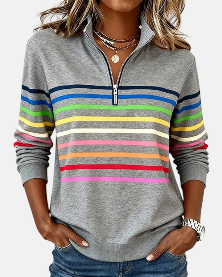 Corinelle - Gestreiftes Soft-Touch-Half-Zip-Sweatshirt