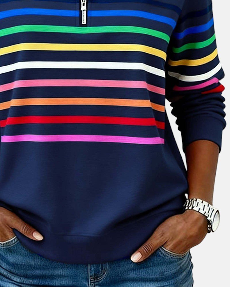 Corinelle - Gestreiftes Soft-Touch-Half-Zip-Sweatshirt