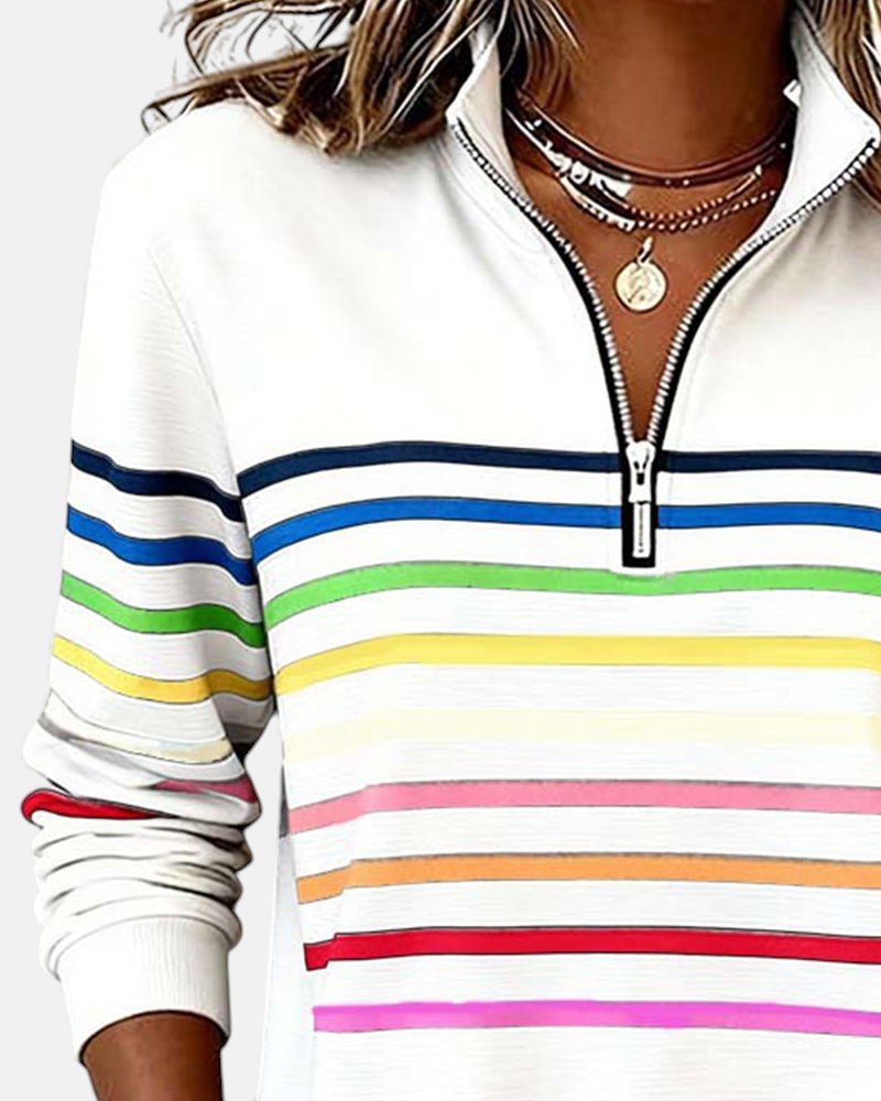 Corinelle - Gestreiftes Soft-Touch-Half-Zip-Sweatshirt