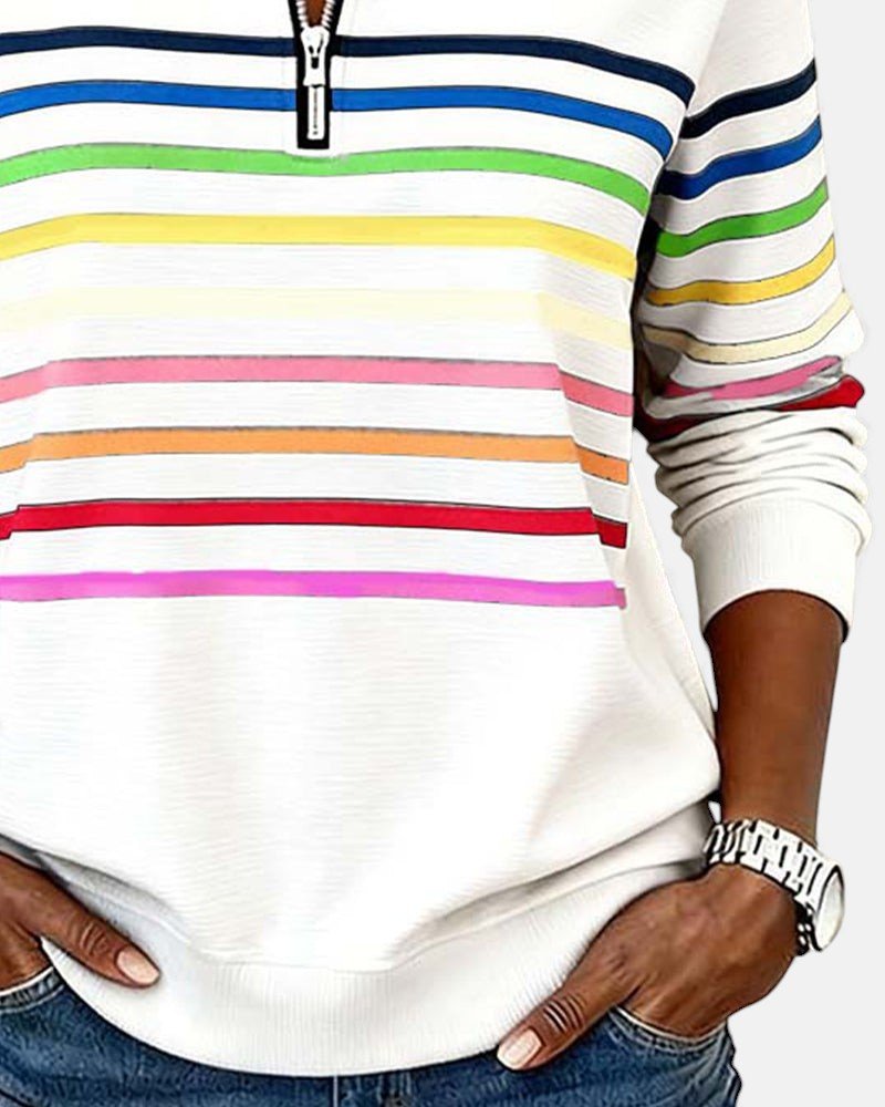Corinelle - Gestreiftes Soft-Touch-Half-Zip-Sweatshirt