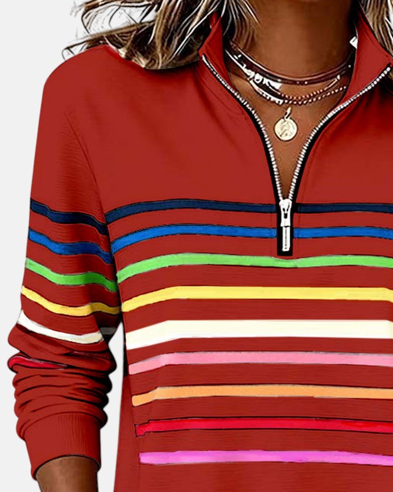 Corinelle - Gestreiftes Soft-Touch-Half-Zip-Sweatshirt