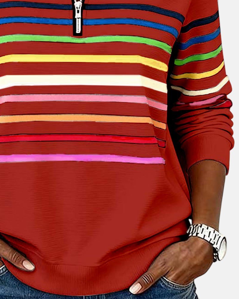 Corinelle - Gestreiftes Soft-Touch-Half-Zip-Sweatshirt