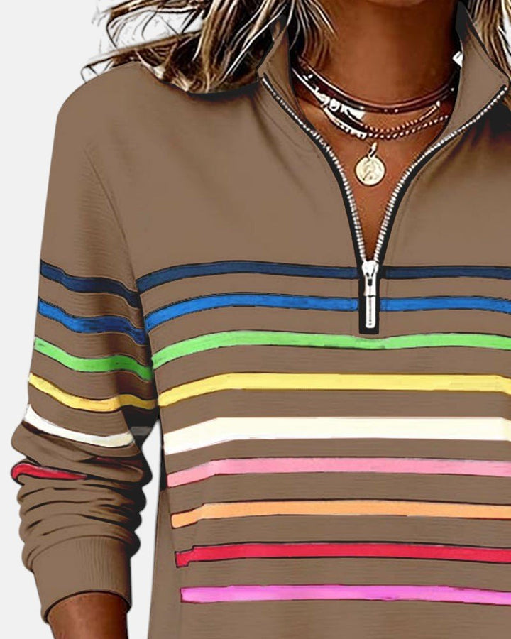 Corinelle - Gestreiftes Soft-Touch-Half-Zip-Sweatshirt