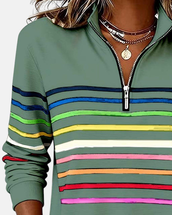 Corinelle - Gestreiftes Soft-Touch-Half-Zip-Sweatshirt