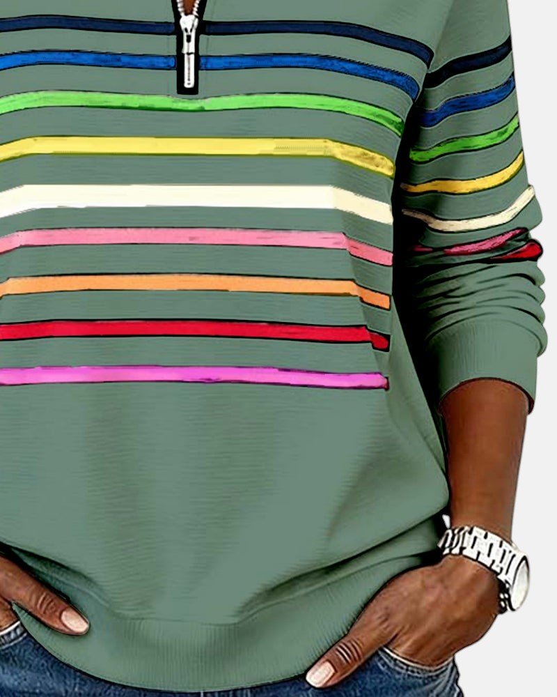 Corinelle - Gestreiftes Soft-Touch-Half-Zip-Sweatshirt