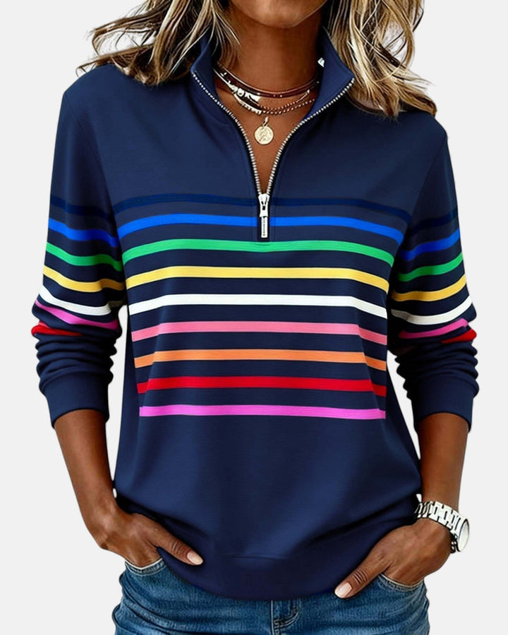 Corinelle - Gestreiftes Soft-Touch-Half-Zip-Sweatshirt