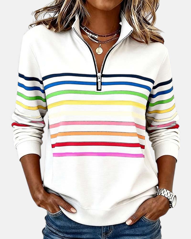 Corinelle - Gestreiftes Soft-Touch-Half-Zip-Sweatshirt