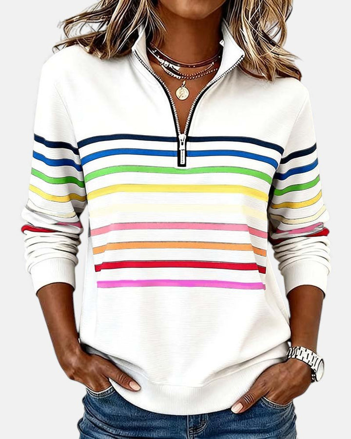 Corinelle - Gestreiftes Soft-Touch-Half-Zip-Sweatshirt