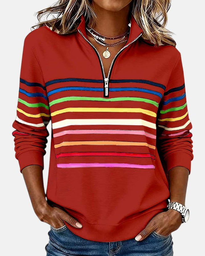 Corinelle - Gestreiftes Soft-Touch-Half-Zip-Sweatshirt