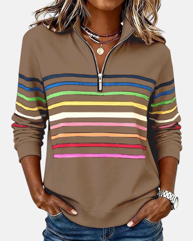 Corinelle - Gestreiftes Soft-Touch-Half-Zip-Sweatshirt