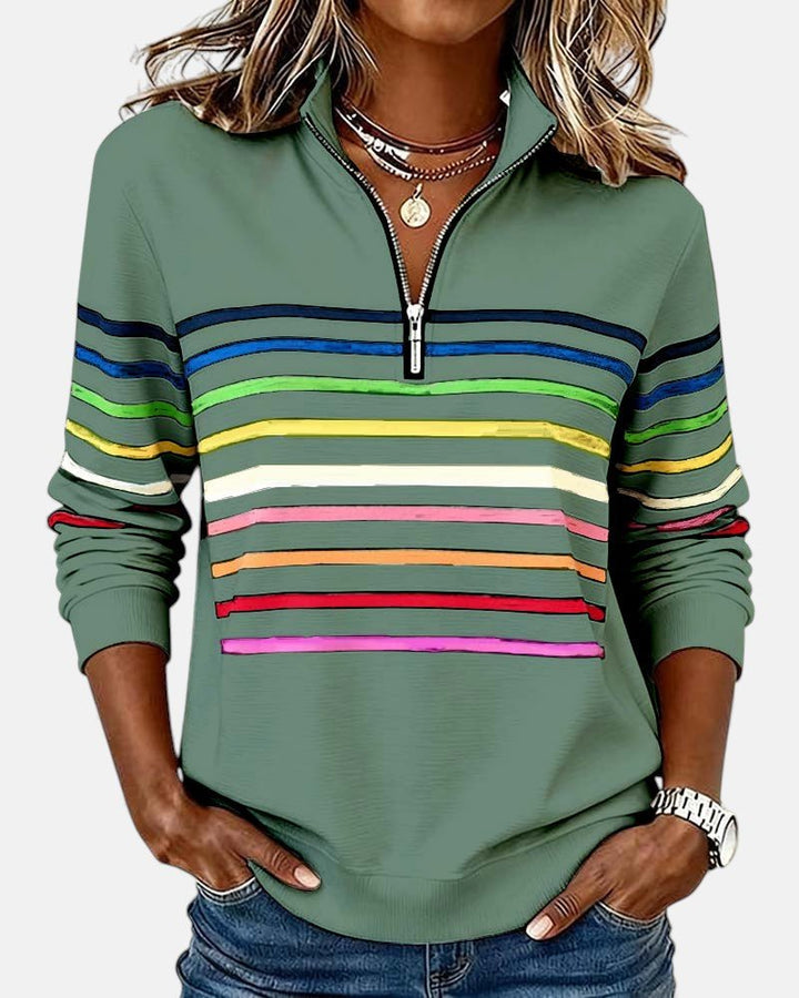 Corinelle - Gestreiftes Soft-Touch-Half-Zip-Sweatshirt