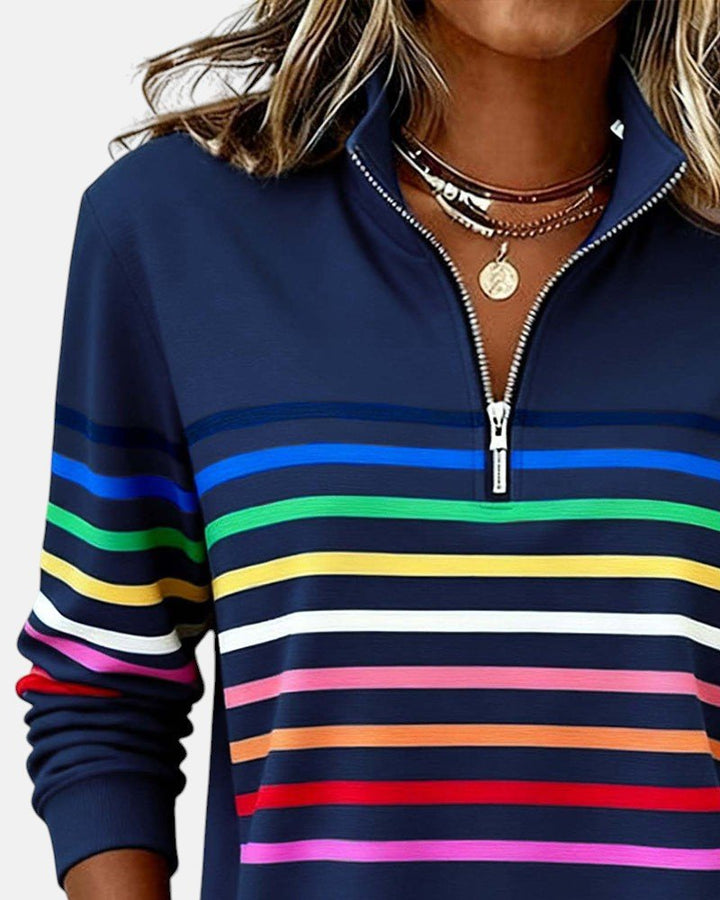 Corinelle - Gestreiftes Soft-Touch-Half-Zip-Sweatshirt