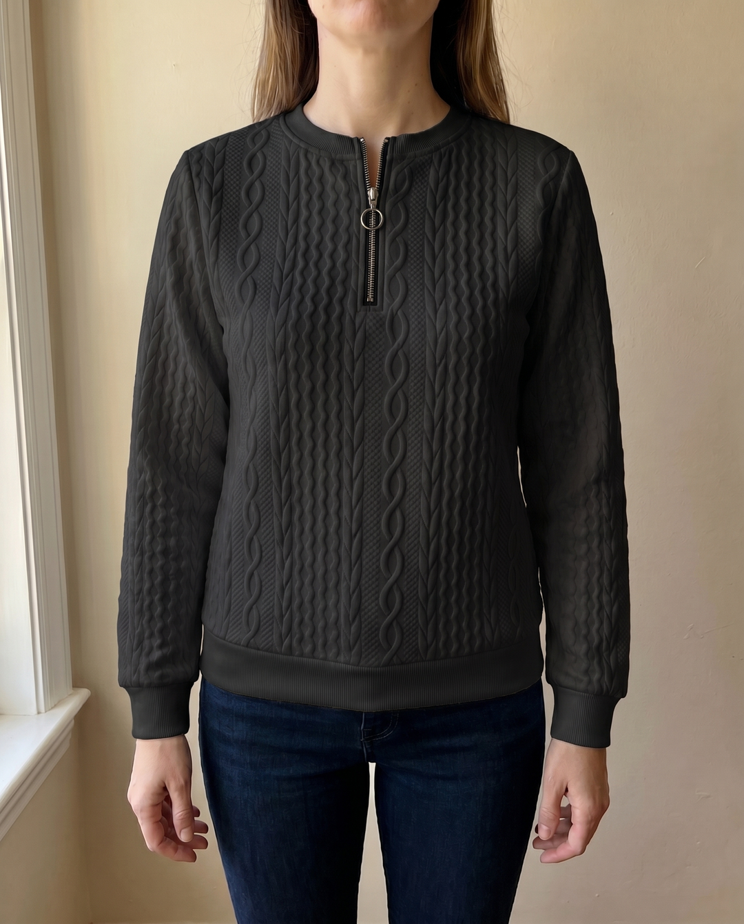 Darla - Strukturierter Zip-Pullover